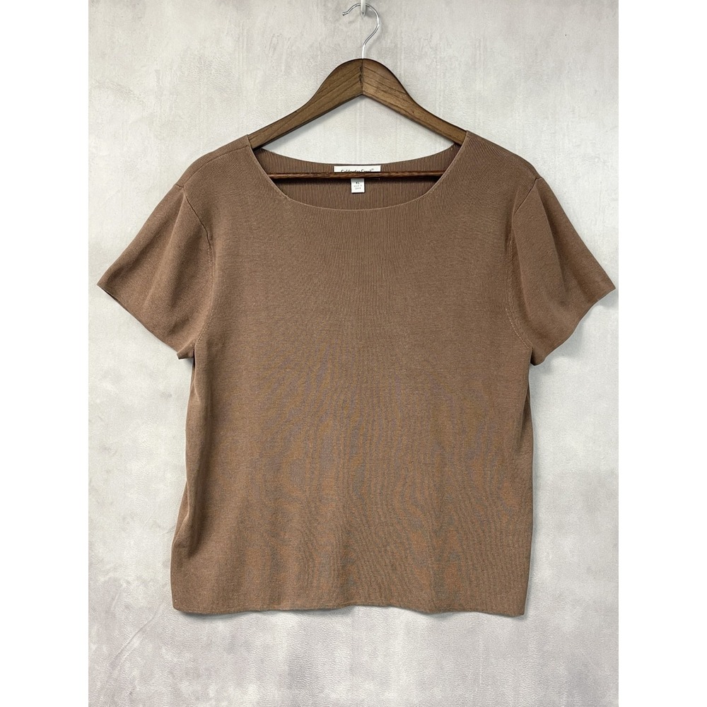 Coldwater Creek Womens Silk Cotton Knit Top XL Brown Sweater Minimal Heritage